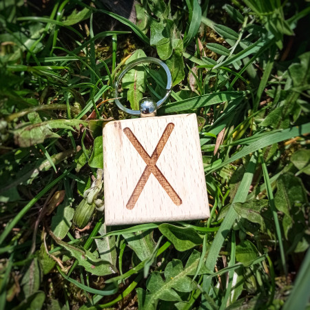 БРЕЛОК ДЕРЕВ'ЯНИЙ КВАДРАТНИЙ РУНА ГЕБО (GEBO WOODEN SQUARE RUNE KEY RING)